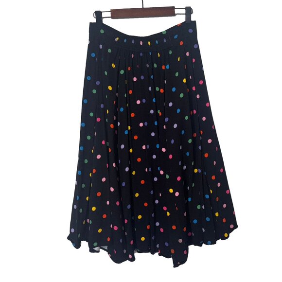 Collectif Black Multicolor Polka Dot A-Line Midi Skirt - Size 6 - Picture 2 of 5